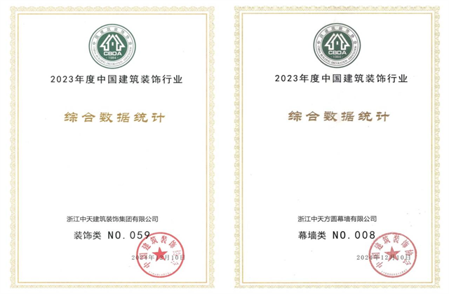 东升国际装饰集团位列2023年度中国建筑装饰企业百强59位、幕墙百强第8位